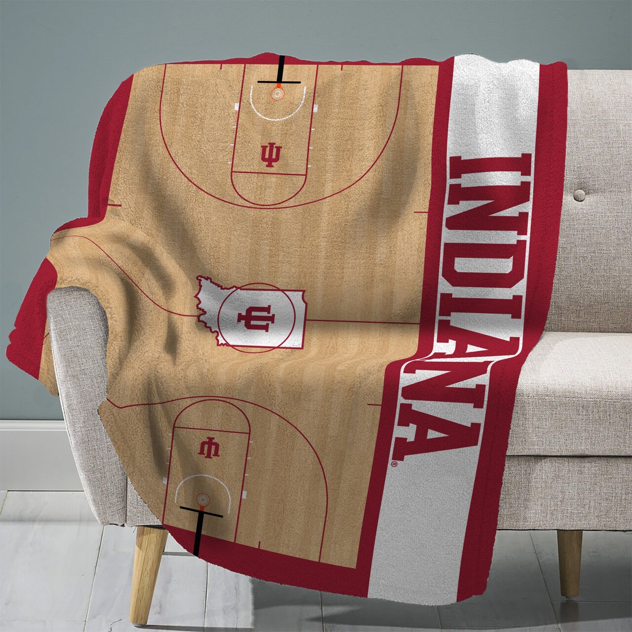 Sleep Squad Indiana Hoosiers Basketball Court 60” x 80” Raschel Throw Blanket